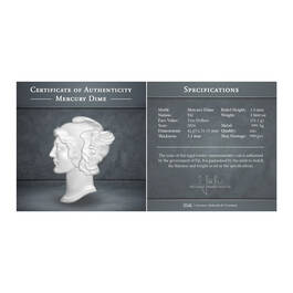 Mercury Dime Silver Bullion Coin 11812 0229 b certificate