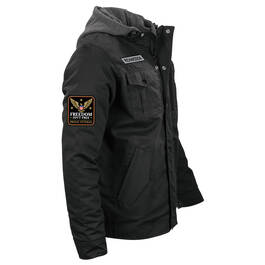 The Personalized Veteran Hooded Trucker Jacket 12560 0015 c left sleeve