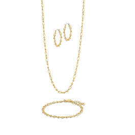 Golden Glamour Triple Necklace Bracelet&Earring Collection 12917 0015 c paperclip