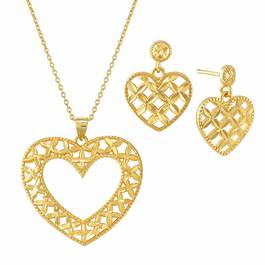 Golden Kisses Diamond cut Heart Pendant  Earring Set 2257 006 3 1