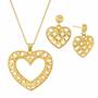 Golden Kisses Diamond cut Heart Pendant  Earring Set 2257 006 3 1