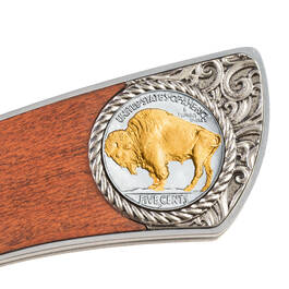 Buffalo Nickel Personalized Pocket Knife 11424 0013 c closeup