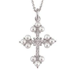 Faith Fortune Pearl and Silver Cross Necklace 11605 0014 a main