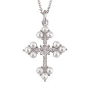 Faith & Fortune Pearl and Silver Cross Necklace, Faith Fortune Pearl and Silver Cross Necklace 11605 0014 a main