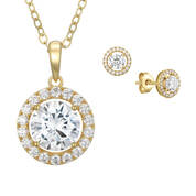 1kt Gold Halo Pendant with Free Matching Earrings 12201 0010 a main