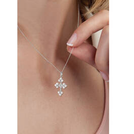 Faith Fortune Pearl and Silver Cross Necklace 11605 0014 m model