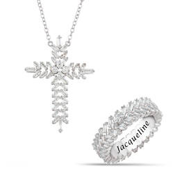 Divine Brillance Personalized Ring and Cross Pendant Set 12154 0017 a main