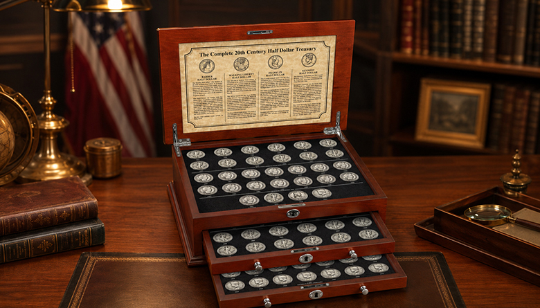 The Complete 20th Century Half Dollar Treasury open display chest