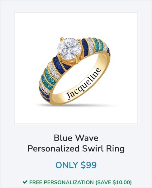 Blue Wave personalized swirl ring
